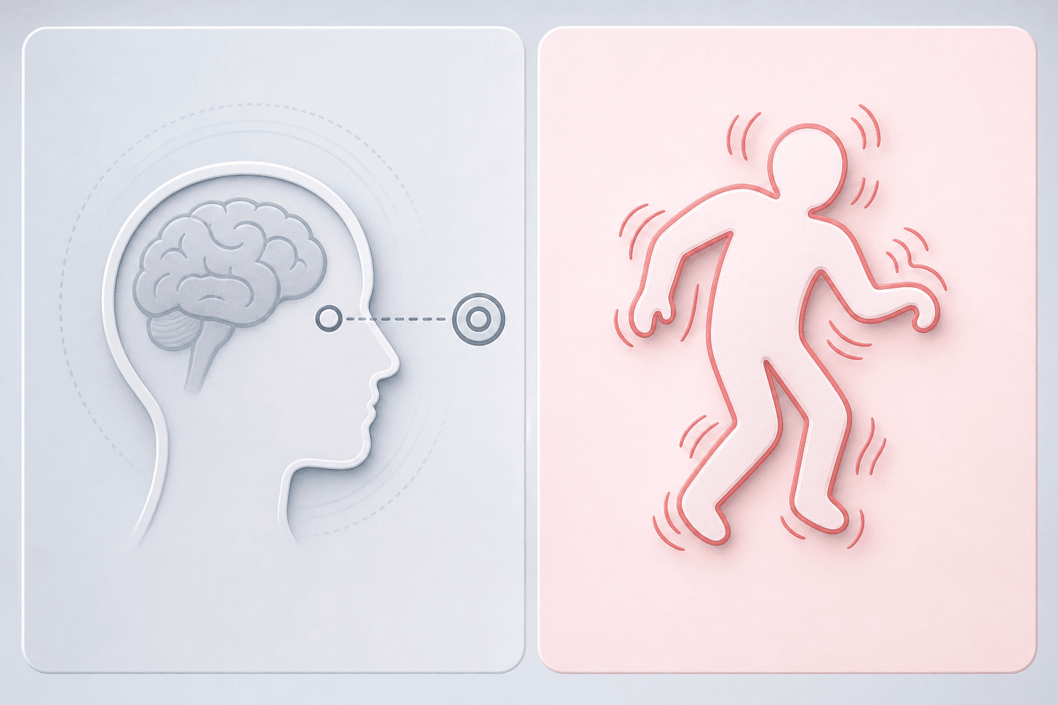 Illustration of seizure symptoms ranging from blank staring to uncontrolled body movements