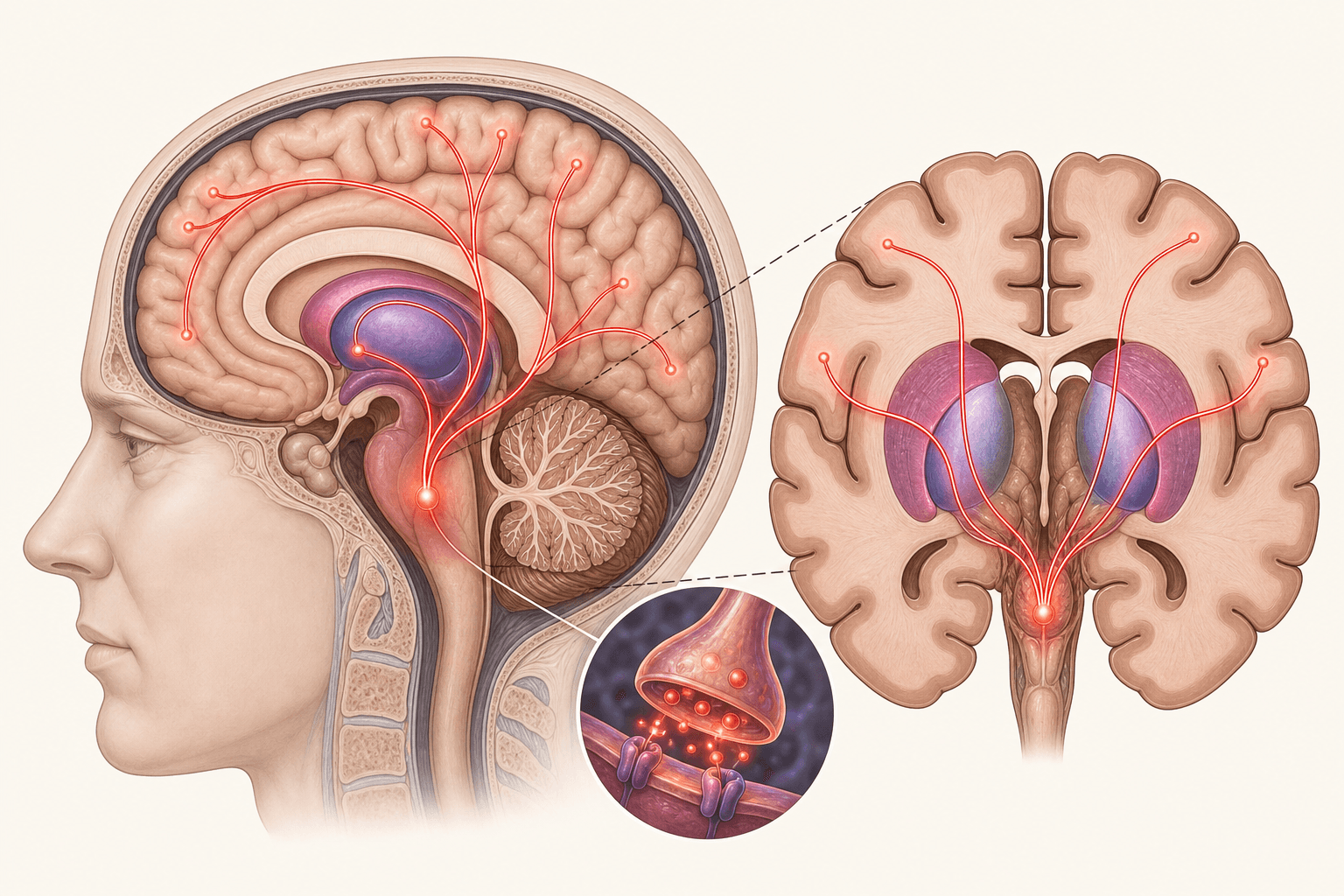 Illustration of brain and muscle tone changes related to cerebral palsy spasticity