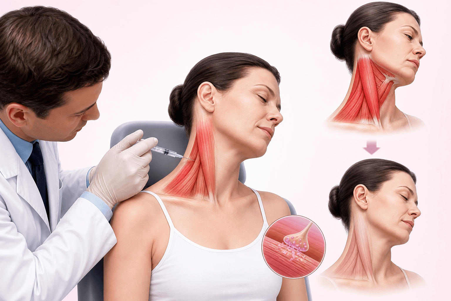 Botox injection treatment for cervical dystonia to reduce neck muscle spasms