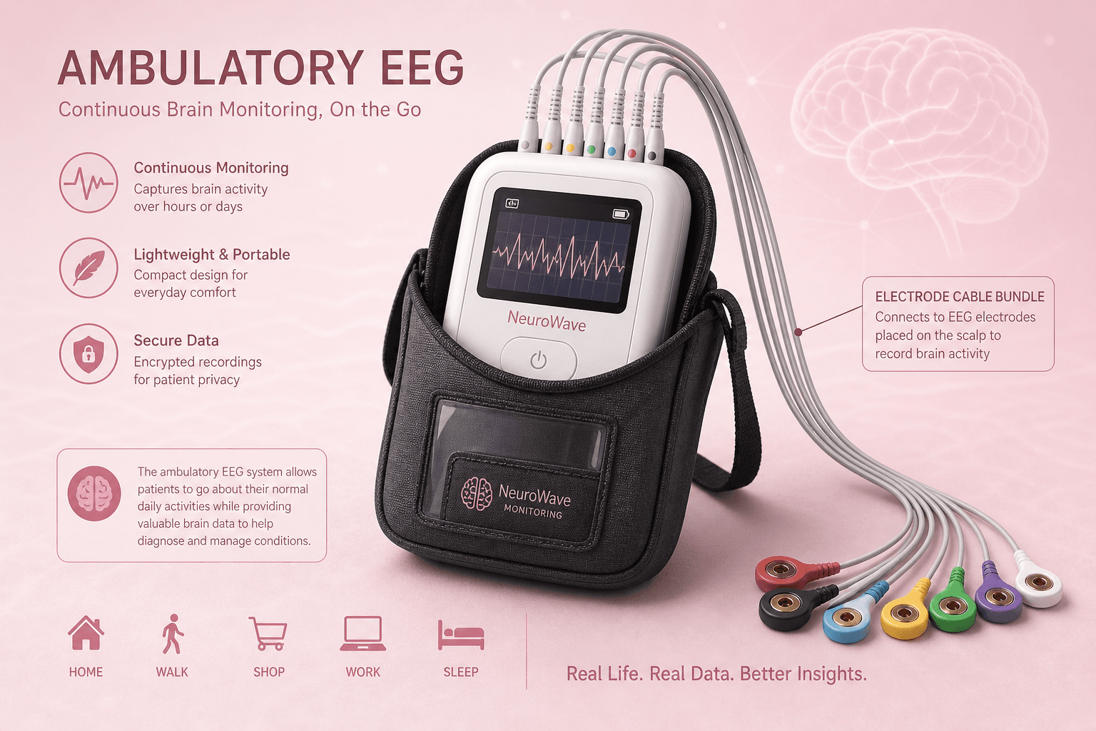 Portable ambulatory EEG monitor recording brain activity over an extended period