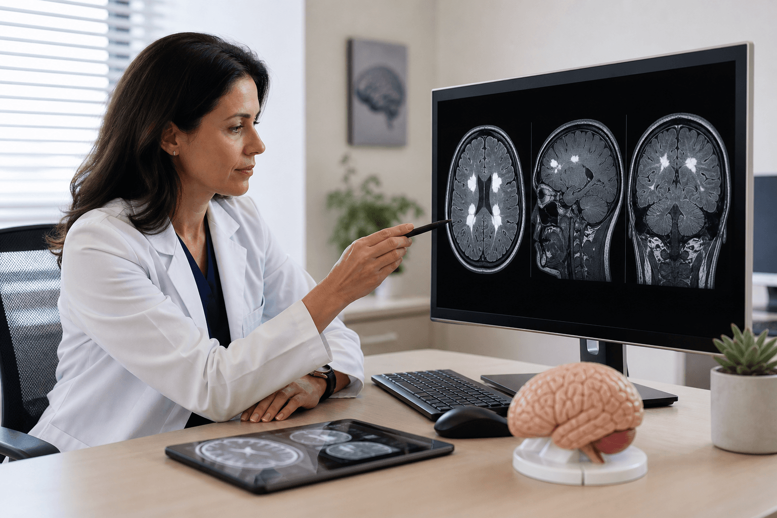Neurologist reviewing MRI imaging used in multiple sclerosis diagnosis